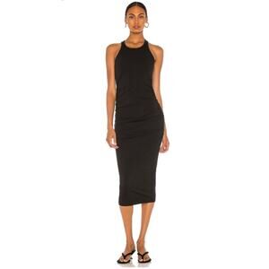Michael Stars Ruched Side Jersey Vivian Dress Size S Black Midi Racerback